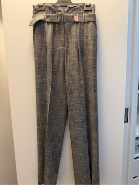 Rebecca Taylor High-Rise Plaid Trousers with Belt